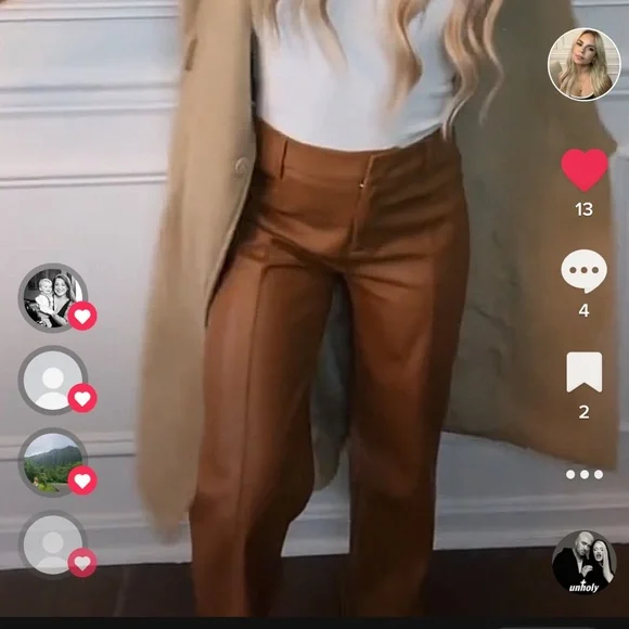 Faux leather pants - brown leather tan leather - Picture 3 of 9